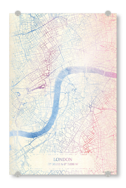 Acrylglasbild "London GB Map Rose And Serenity II" artboxONE - Städte,Reise,Kartografie - Städte,Stadtkarte,Wasserfarbe,Rosequartz