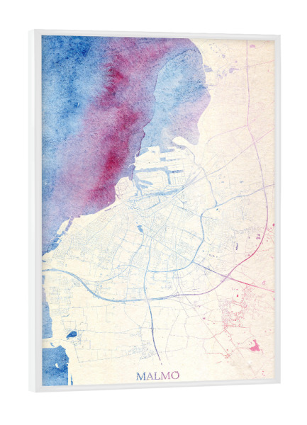 Poster mit weißem Rahmen "Malmö Schweden Map Rose And Serenity I" artboxONE - Städte,Reise,Kartografie - Städte,Stadtkarte,Wasserfarbe,Rosequartz