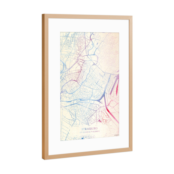 Poster mit Rahmen Kupfer "Straßburg Frankreich Map Rose And Serenity II" artboxONE - Städte,Reise,Kartografie