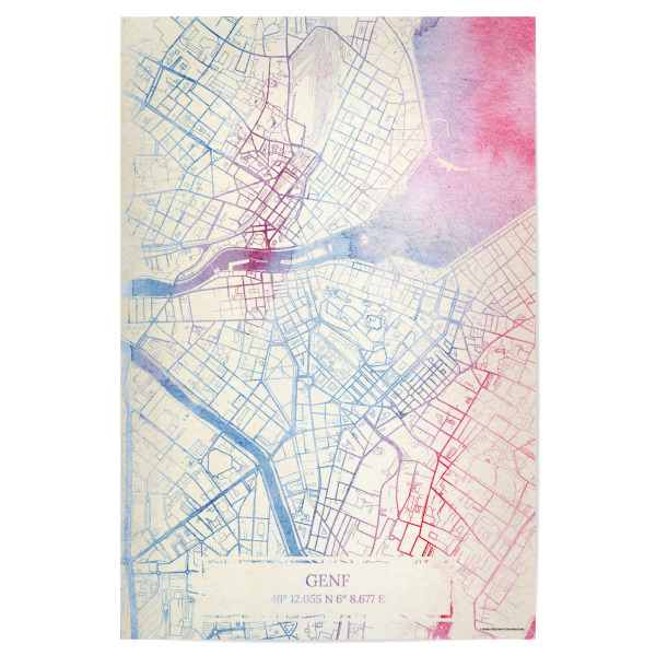 Poster 30x20 cm "Genf Schweiz Map Rose And Serenity I" artboxONE - Städte,Reise,Kartografie - Städte,Stadtkarte,Wasserfarbe,Rosequartz