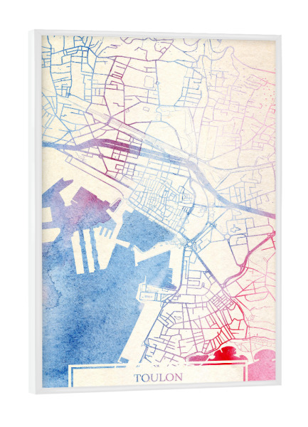 Poster mit weißem Rahmen "Toulon Frankreich Map Rose And Serenity II" artboxONE - Städte,Reise,Kartografie - Städte,Stadtkarte,Wasserfarbe,Rosequartz