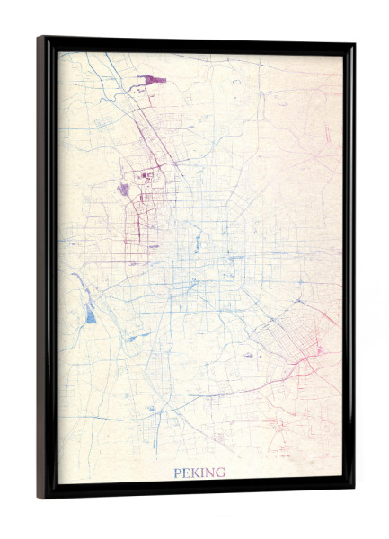 Poster mit schwarzem Rahmen "Peking China Map Rose And Serenity I" artboxONE - Städte,Reise,Kartografie - Städte,Stadtkarte,Wasserfarbe,Rosequartz