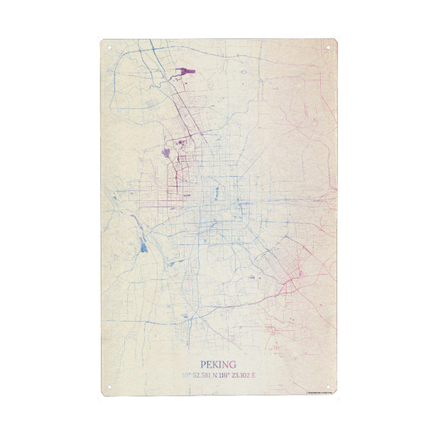 Holzbild "Peking China Map Rose And Serenity I" artboxONE - Städte,Reise,Kartografie - Städte,Stadtkarte,Wasserfarbe,Rosequartz