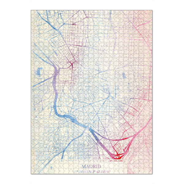 Puzzle Ravensburger "Madrid Spanien Map Rose And Serenity II" artboxONE - Städte,Reise,Kartografie - Städte,Stadtkarte,Wasserfarbe,Rosequartz