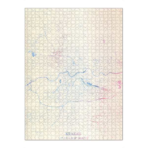 Puzzle Ravensburger "Krakau Polen Map Rose And Serenity I" artboxONE - Städte,Reise,Kartografie - Städte,Stadtkarte,Wasserfarbe,Rosequartz