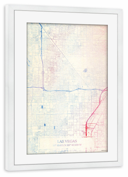 Poster mit Rahmen weiß "Las-Vegas USA Map Rose And Serenity II" artboxONE - Städte,Reise,Kartografie - Städting,Stadtkarte,Wasserfarbe,Rosequartz