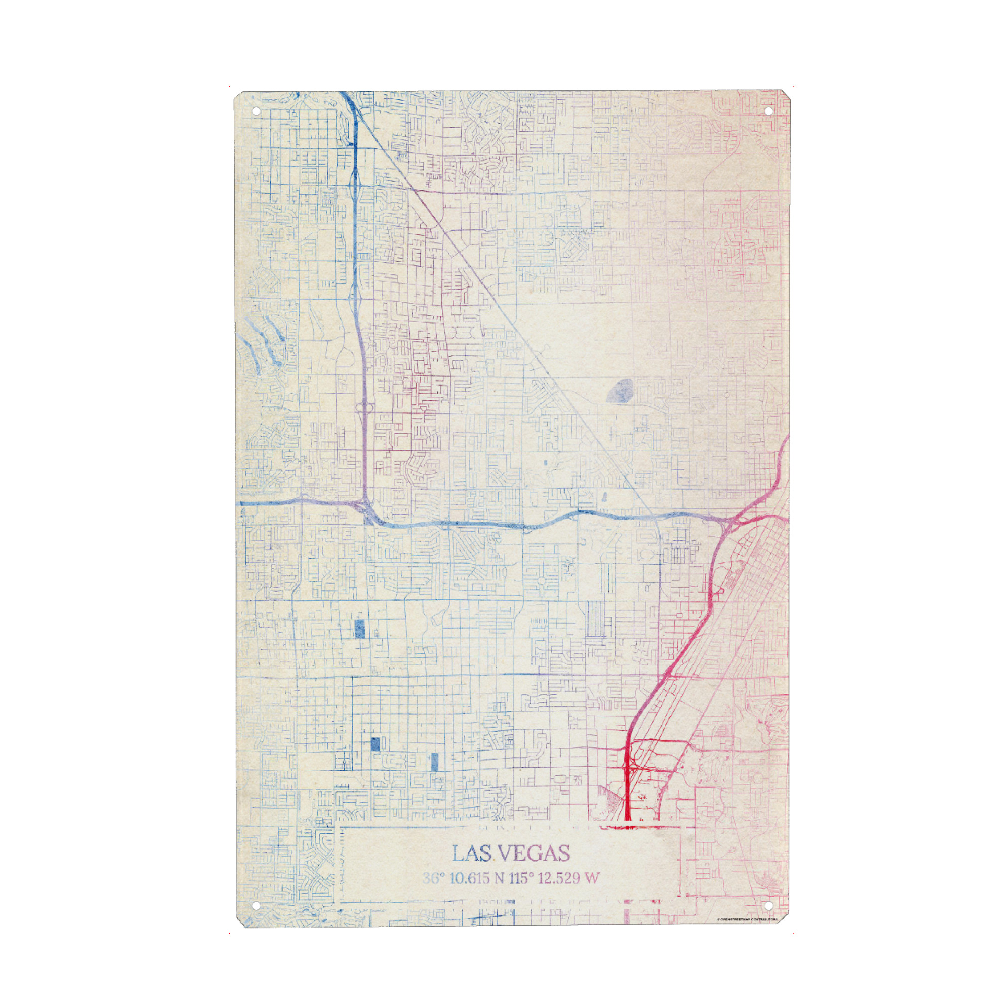 Holzbild "Las-Vegas USA Map Rose And Serenity II" artboxONE - Städte,Reise,Kartografie - Städting,Stadtkarte,Wasserfarbe,Rosequartz