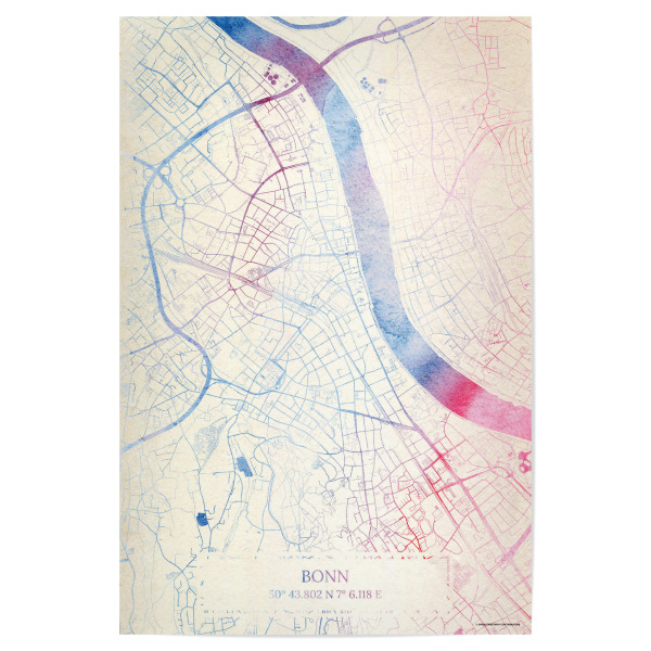 Poster 30x20 cm "Bonn Deutschland Map Rose And Serenity I" artboxONE - Städte,Reise,Kartografie - Städting,Stadtkarte,Wasserfarbe,Rosequartz
