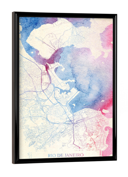Poster mit schwarzem Rahmen "Rio-de-Janeiro Brasilien Map Rose And Serenity II" artboxONE - Städte,Reise,Kartografie