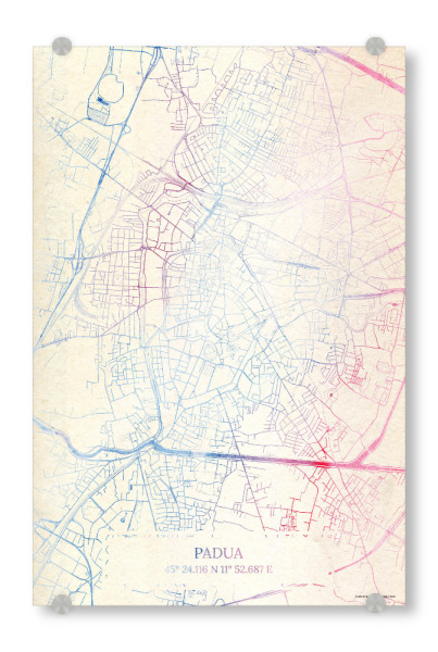 Acrylglasbild "Padua Italien Map Rose And Serenity II" artboxONE - Städte,Reise,Kartografie - Städte,Stadtkarte,Wasserfarbe,Rosequartz