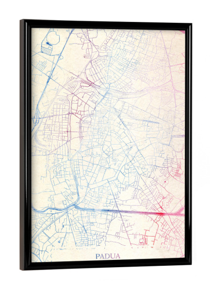 Poster mit schwarzem Rahmen "Padua Italien Map Rose And Serenity II" artboxONE - Städte,Reise,Kartografie - Städte,Stadtkarte,Wasserfarbe,Rosequartz