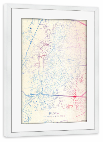 Poster mit Rahmen weiß "Padua Italien Map Rose And Serenity II" artboxONE - Städte,Reise,Kartografie - Städte,Stadtkarte,Wasserfarbe,Rosequartz