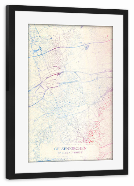 Poster mit Rahmen schwarz "Gelsenkirchen Deutschland Map Rose And Serenity I" artboxONE - Städte,Reise,Kartografie