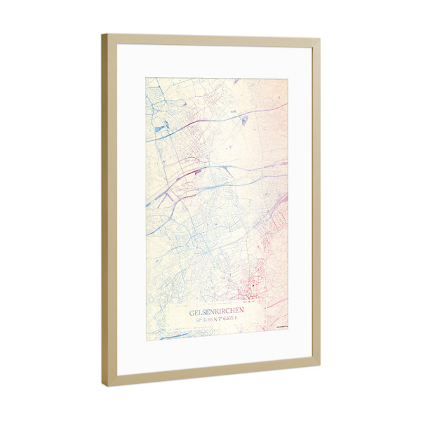 Poster mit Rahmen Gold "Gelsenkirchen Deutschland Map Rose And Serenity I" artboxONE - Städte,Reise,Kartografie
