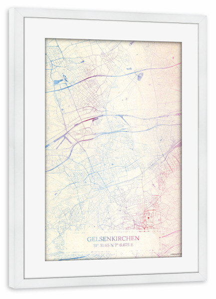 Poster mit Rahmen weiß "Gelsenkirchen Deutschland Map Rose And Serenity I" artboxONE - Städte,Reise,Kartografie