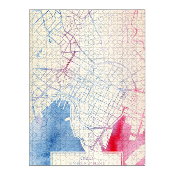 Puzzle Ravensburger "Oslo Norwegen Map Rose And Serenity II" artboxONE - Städte,Reise,Kartografie - Städte,Stadtkarte,Wasserfarbe,Rosequartz