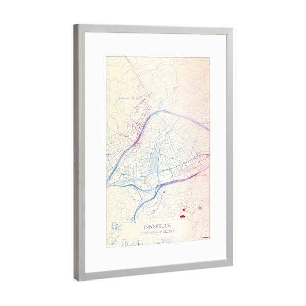 Poster mit Rahmen Silber "Innsbruck Österreich Map Rose And Serenity I" artboxONE - Städte,Reise,Kartografie