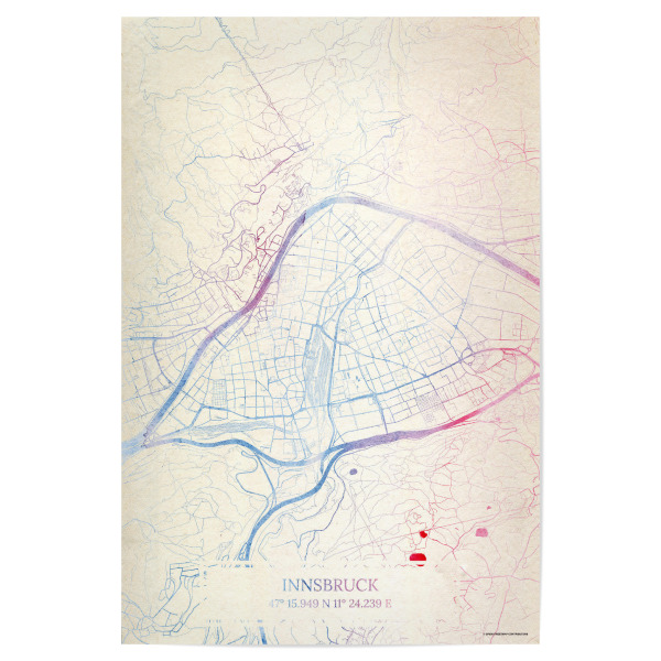 Poster "Innsbruck Österreich Map Rose And Serenity I" artboxONE - Städte,Reise,Kartografie - Städte,Stadtkarte,Wasserfarbe,Rosequartz