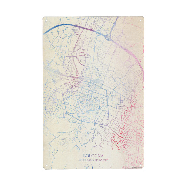 Holzbild "Bologna Italien Map Rose And Serenity I" artboxONE - Städte,Reise,Kartografie - Städte,Stadtkarte,Wasserfarbe,Rosequartz