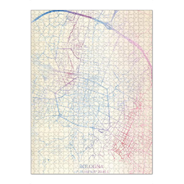 Puzzle Ravensburger "Bologna Italien Map Rose And Serenity I" artboxONE - Städte,Reise,Kartografie - Städte,Stadtkarte,Wasserfarbe,Rosequartz
