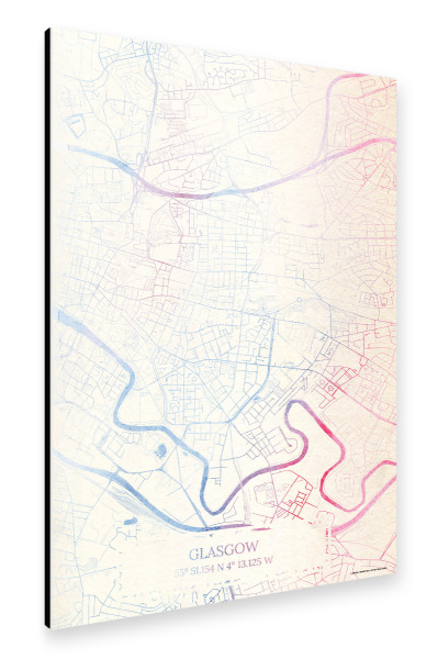 Alu-Dibond "Glasgow Schottland Map Rose And Serenity II" 30x20 cm artboxONE