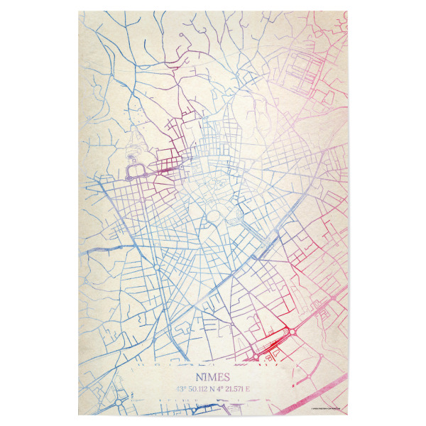 Poster "Nîmes Frankreich Map Rose And Serenity II" artboxONE - Städte,Reise,Kartografie - Städte,Stadtkarte,Wasserfarbe,Rosequartz