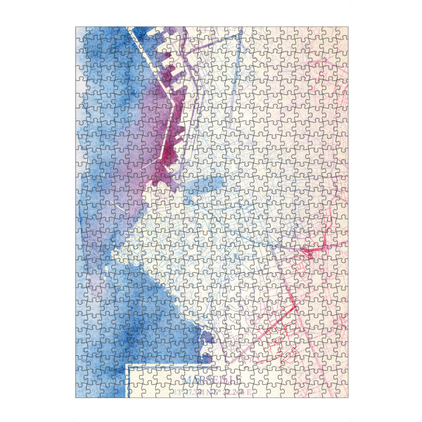 Puzzle Ravensburger "Marseille Frankreich Map Rose And Serenity II" artboxONE - Städte,Reise,Kartografie - Städte,Stadtkarte,Wasserfarbe,Rosequartz