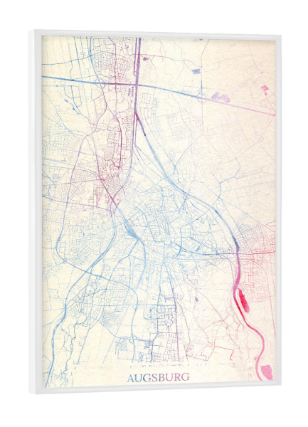 Poster mit weißem Rahmen "Augsburg Deutschland Map Rose And Serenity I" artboxONE - Städte,Reise,Kartografie