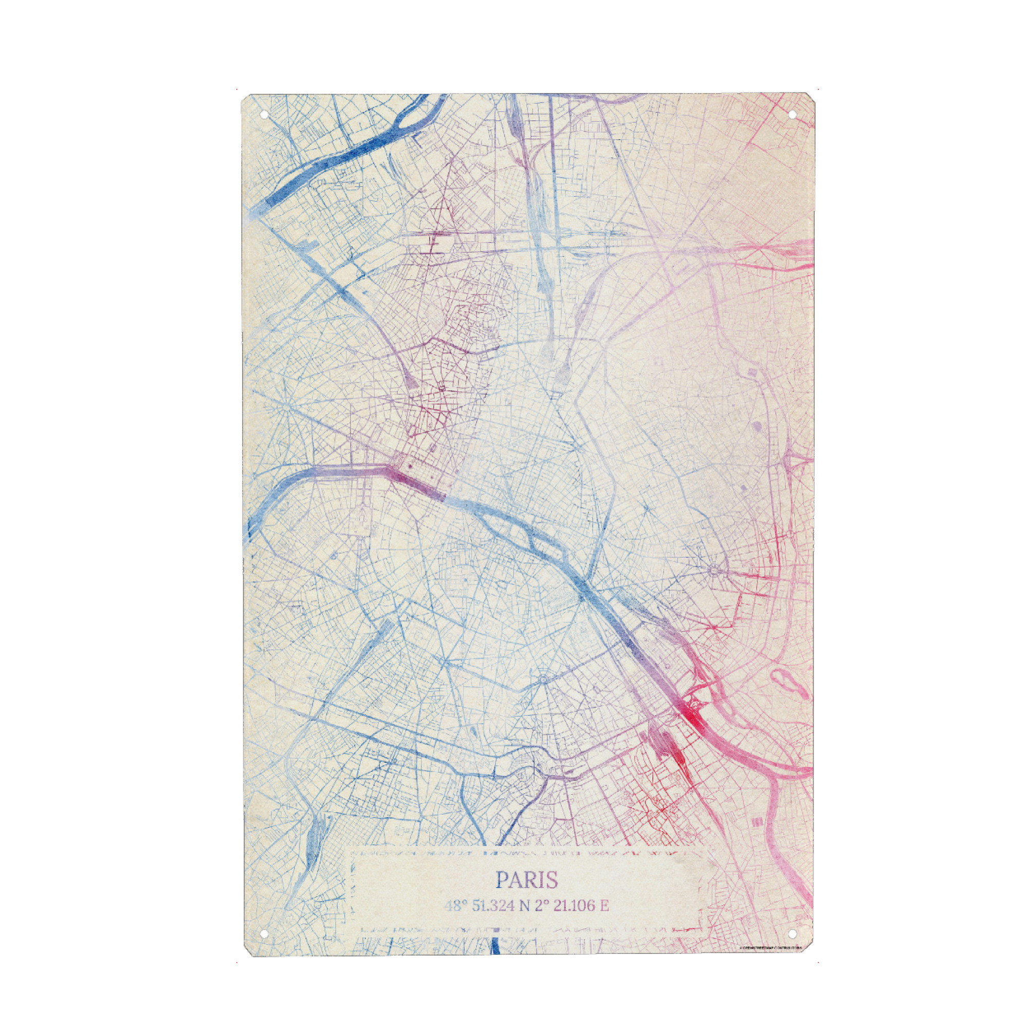 Holzbild "Paris Frankreich Map Rose And Serenity I" artboxONE - Städte,Reise,Kartografie - Städte,Stadtkarte,Wasserfarbe,Rosequartz