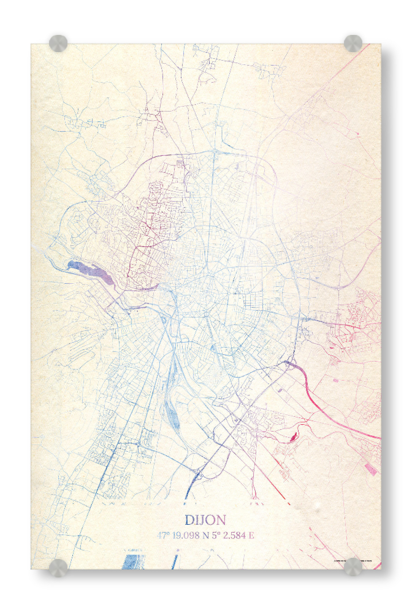 Acrylglasbild "Dijon Frankreich Map Rose And Serenity I" artboxONE - Städte,Reise,Kartografie - Städte,Stadtkarte,Wasserfarbe,Rosequartz