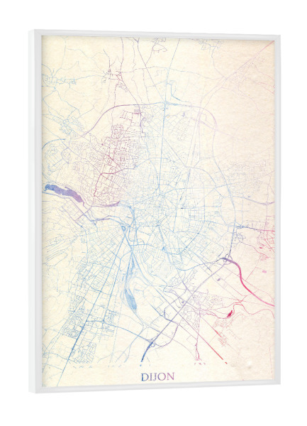 Poster mit weißem Rahmen "Dijon Frankreich Map Rose And Serenity I" artboxONE - Städte,Reise,Kartografie - Städte,Stadtkarte,Wasserfarbe,Rosequartz
