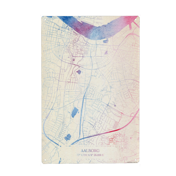 Holzbild "Aalborg Dänemark Map Rose And Serenity II" artboxONE - Städte,Reise,Kartografie - Städte,Stadtkarte,Wasserfarbe,Rosequartz