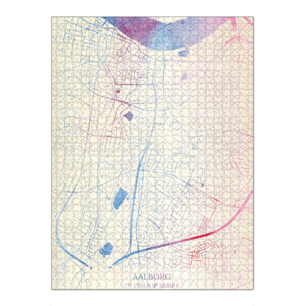 Puzzle Ravensburger "Aalborg Dänemark Map Rose And Serenity II" artboxONE - Städte,Reise,Kartografie - Städte,Stadtkarte,Wasserfarbe,Rosequartz