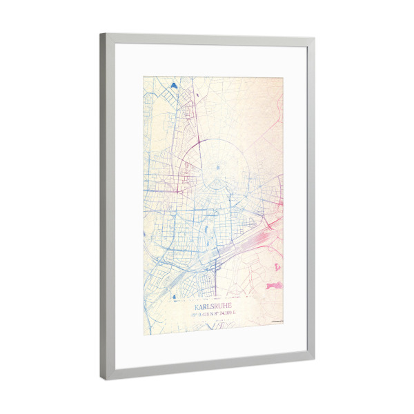 Poster mit Rahmen Silber "Karlsruhe Deutschland Map Rose And Serenity I" artboxONE - Städte,Reise,Kartografie