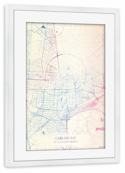 Poster mit Rahmen weiß "Karlsruhe Deutschland Map Rose And Serenity I" artboxONE - Städte,Reise,Kartografie