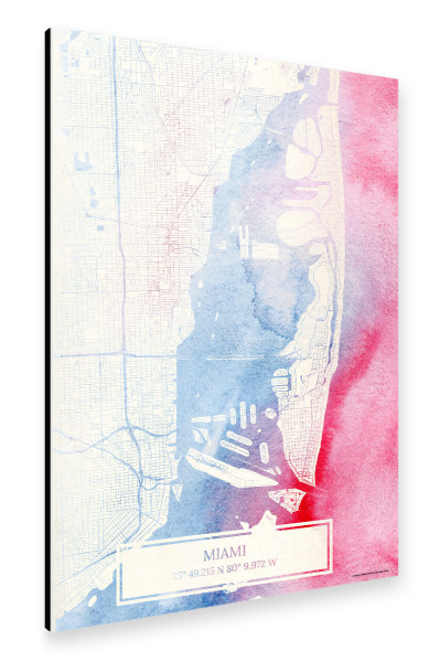 Alu-Dibond "Miami USA Map Rose And Serenity II" 30x20 cm artboxONE