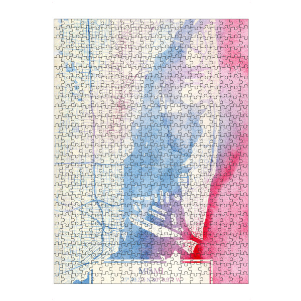 Puzzle Ravensburger "Miami USA Map Rose And Serenity II" artboxONE - Städte,Reise,Kartografie - Städting,Stadtkarte,Wasserfarbe,Rosequartz