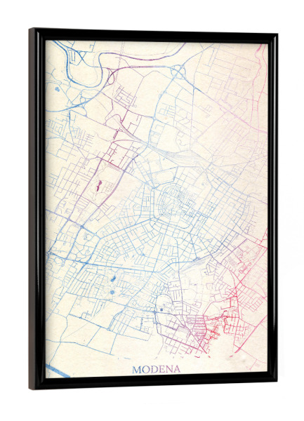 Poster mit schwarzem Rahmen "Modena Italien Map Rose And Serenity I" artboxONE - Städte,Reise,Kartografie - Städte,Stadtkarte,Wasserfarbe,Rosequartz