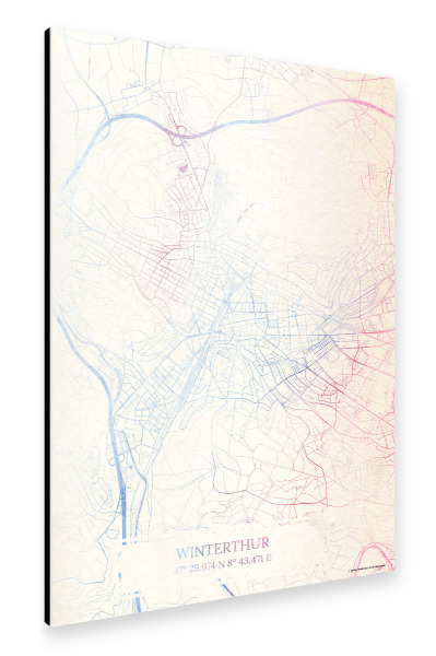 Alu-Dibond "Winterthur Schweiz Map Rose And Serenity I" 30x20 cm artboxONE