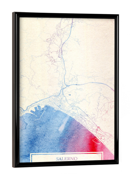 Poster mit schwarzem Rahmen "Salerno Italien Map Rose And Serenity II" artboxONE - Städte,Reise,Kartografie