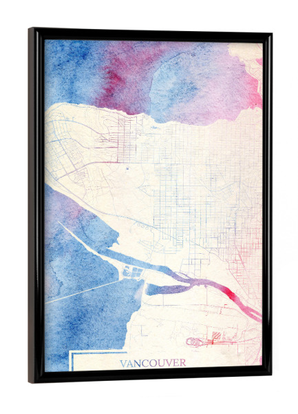 Poster mit schwarzem Rahmen "Vancouver Kanada Map Rose And Serenity II" artboxONE - Städte,Reise,Kartografie