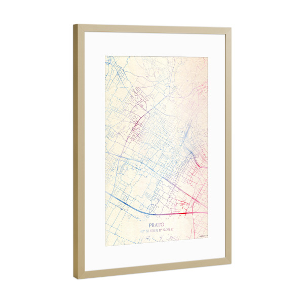 Poster mit Rahmen Gold "Prato Italien Map Rose And Serenity I" artboxONE - Städte,Reise,Kartografie - Städte,Stadtkarte,Wasserfarbe,Rosequartz
