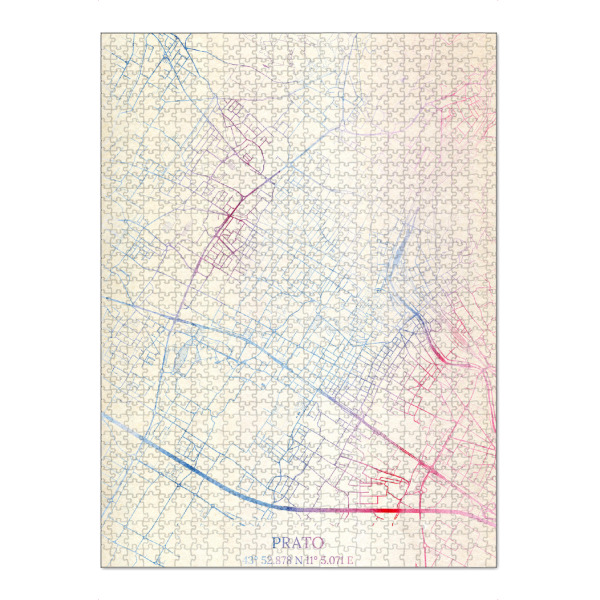 Puzzle Ravensburger "Prato Italien Map Rose And Serenity I" artboxONE - Städte,Reise,Kartografie - Städte,Stadtkarte,Wasserfarbe,Rosequartz