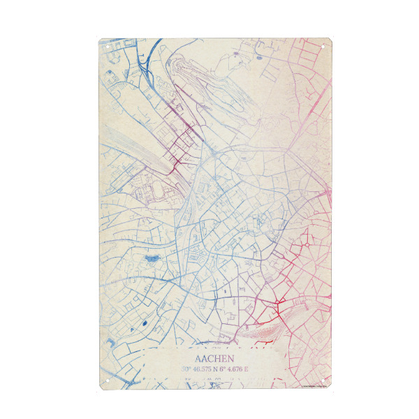 Holzbild "Aachen Deutschland Map Rose And Serenity II" artboxONE - Städte,Reise,Kartografie - Städting,Stadtkarte,Wasserfarbe,Rosequartz