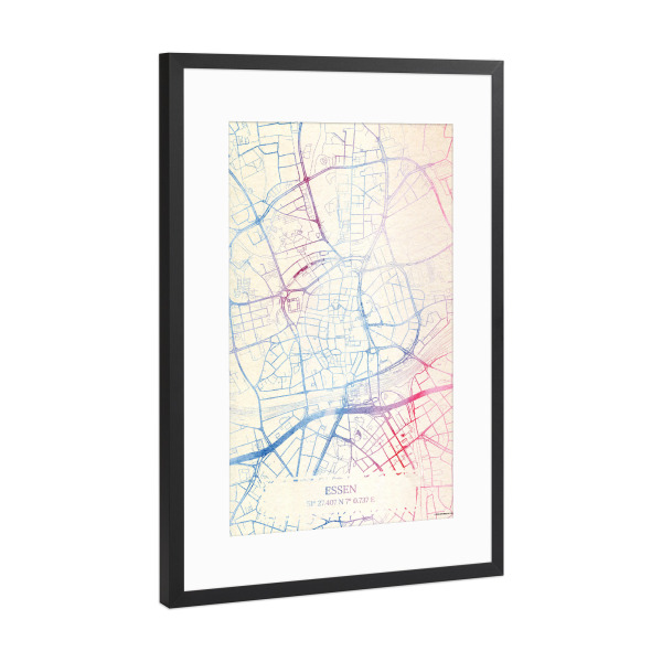 Poster mit Rahmen Schwarz (Metallic) "Essen Deutschland Map Rose And Serenity I" artboxONE - Städte,Reise,Kartografie