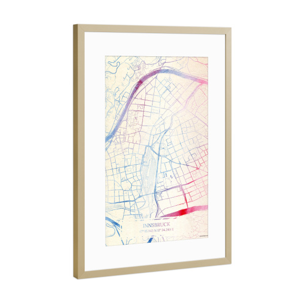 Poster mit Rahmen Gold "Innsbruck Österreich Map Rose And Serenity III" artboxONE - Städte,Reise,Kartografie