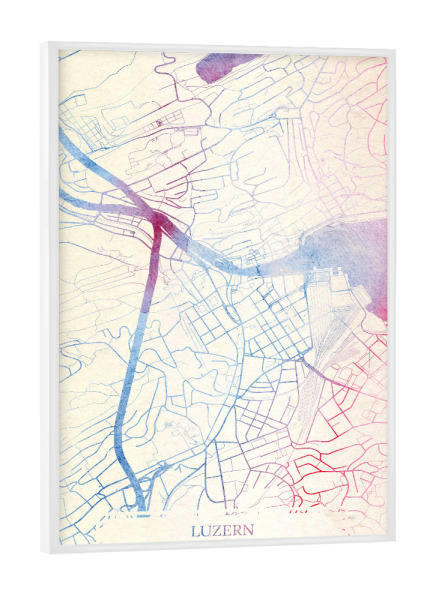 Poster mit weißem Rahmen "Luzern Schweiz Map Rose And Serenity I" artboxONE - Städte,Reise,Kartografie - Städting,Stadtkarte,Wasserfarbe,Rosequartz