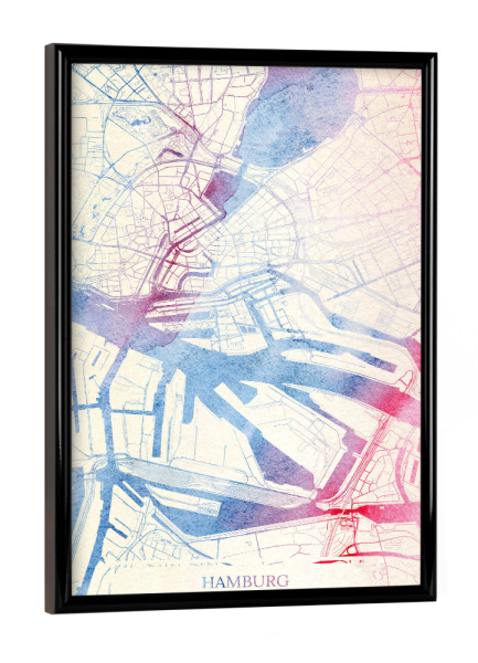 Poster mit schwarzem Rahmen "Hamburg Deutschland Map Rose And Serenity I" artboxONE - Städte,Reise,Kartografie