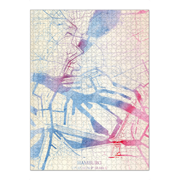 Puzzle Ravensburger "Hamburg Deutschland Map Rose And Serenity I" artboxONE - Städte,Reise,Kartografie - Städting,Stadtkarte,Wasserfarbe,Rosequartz