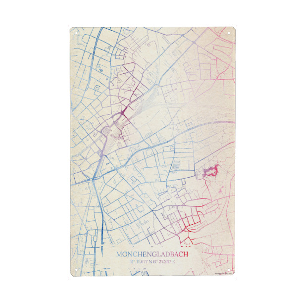 Metall Poster "Mönchengladbach Deutschland Map Rose And Serenity II" artboxONE - Städte,Reise,Kartografie